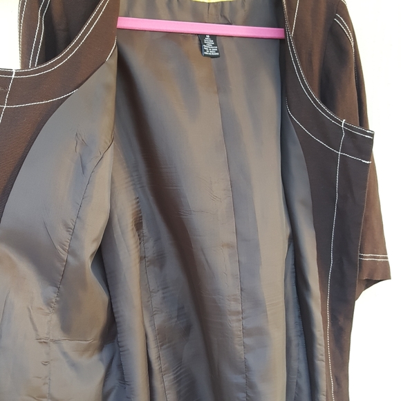 10 SCOTT TAYLOR LINED DARK BROWN BOLD WHITE STITCH BELTED UTILITY JACKET - Picture 8 of 16